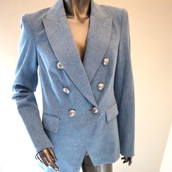 Veronica Beard Miller Dickey Blazer Denim Silver Crest Buttons Jacket Size 6 New - Picture 6 of 9